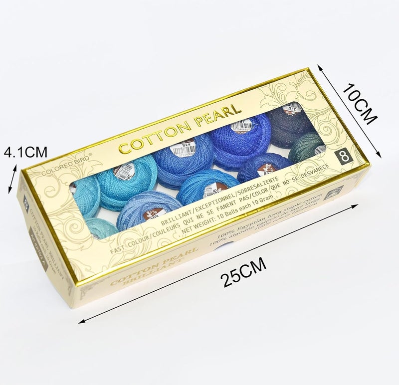 colored bird Double Mercerized Egyptian Long Staple Cotton Pearl Thread Ball 10 Grams Rainbow Color Embroidery Thread 10 Colors per Box for Crochet Hardanger Cross Stitch Hand Embroidery,Blue Series - Image 3